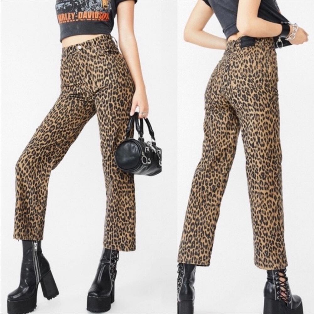 Edgy Levi's Premium Ribcage Straight Corduroy Leopard Pant Size 26 Ankle Animal